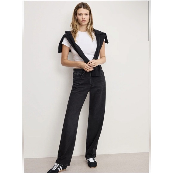 Good American Denim - Good American Good 90s Mid Rise Jeans Sz 6 Black Baggy Vintage Inspired NWT 32"